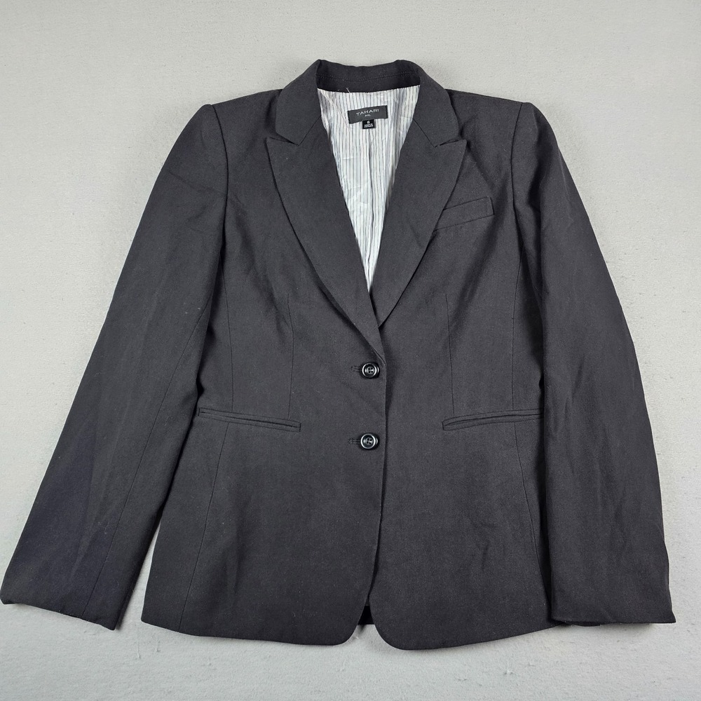 Tahari ASL Blazer Womens 6 Black Two Button Notch Lapel Office Business Casual